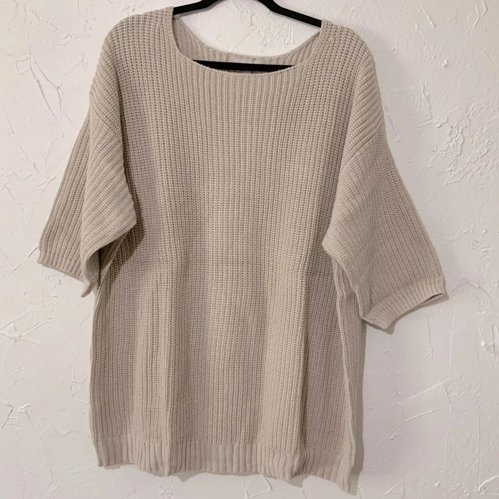 NWT Woman Within Three-Quarter Chunky Knit Beige Sweater Sz L (18-20)